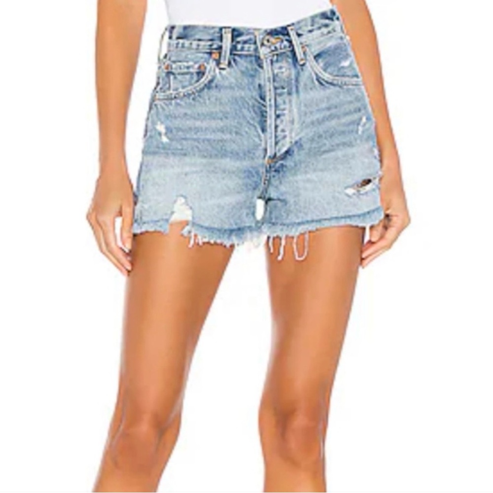 AGOLDE Jaden Size 25 Denim Jean Shorts, Distressed High Rise Raw Hem